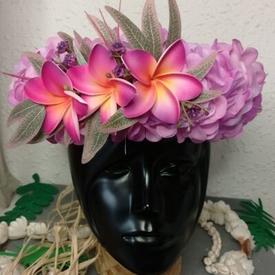 Couronne de fleurs Tahiti mauve trois tipanie violets