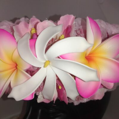 Couronne de fleur Tahiti rose avec tiare Tahiti et deux tipanie roses