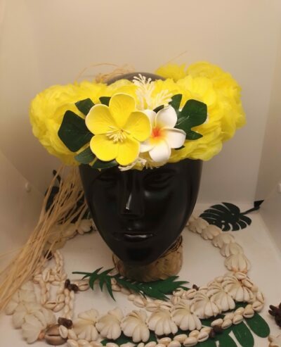 Couronne florale de tête enfant base jaune mini hibiscus jaune by vaite e tiare créations