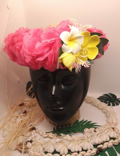 Couronne de tête enfant base fushia mini hibiscus jaune by vaite e tiare créations