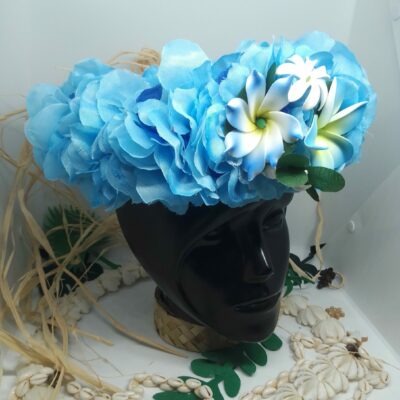 Couronne de fleur Tahiti bleue  avec tipanie bleu et mini tiare tahiti
