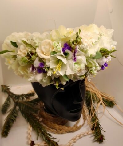 couronne collection cérémonie mariage by Vaite e Tiare créations avec bouquet varié réhaussé d'orchidées raffinées