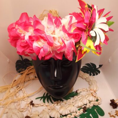 Couronne de fleur fuchsia grand lys et lys élancés fuchsia avec tiare Tahiti