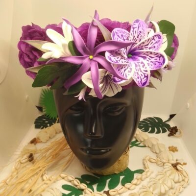 Couronne de fleur violette avec bouquet multiple tiare et tipanie