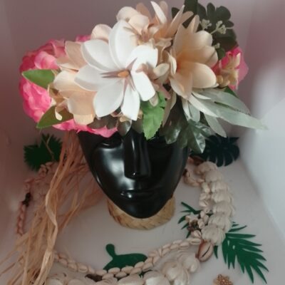 Couronne de fleur champagne rosé bouquet de tipanie ivoire et tiare