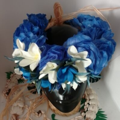Couronne de fleur Tahiti bleue tipanie  bleus et blancs