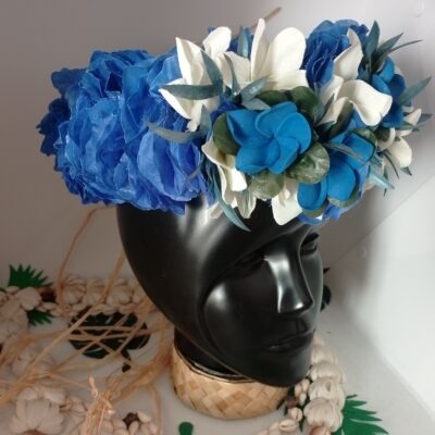 Couronne de fleur Tahiti bleue tipanie  bleus et blancs