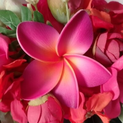 Couronne de fleur fuchsia  tipanie sur bouquet bohème