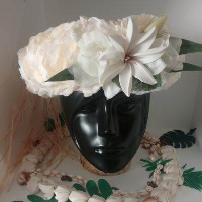 couronne de fleur  blanche mariée grande tiare fleurs de cotonnier
