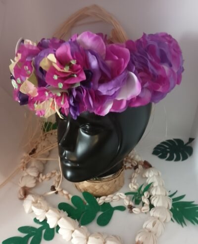 couronne tahiti fleurs violette bougainvilliers vert anis bord mauves tiare tatouée by Vaite.e.Tiare créations