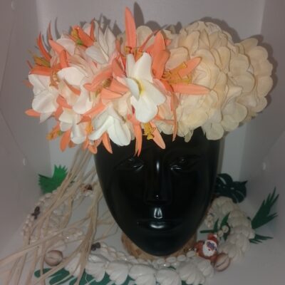 Couronne de fleur champagne tipanie blanc et lys élancés oranges