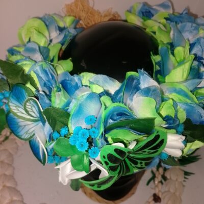 Couronne de fleur  bleue verte trois tipanie différents et tiare