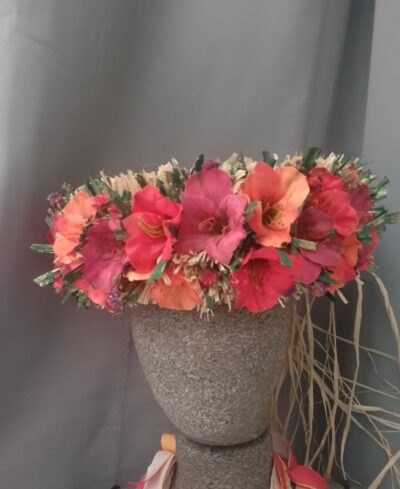 couronne de fleurs Tahiti bouquet orange rouge et prune by Vaite.e.Tiare créations