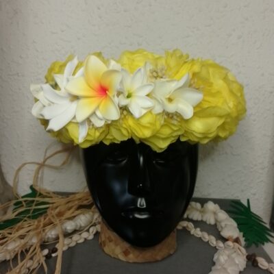 Couronne de fleur jaune tiare Tahiti et tipanie blanc