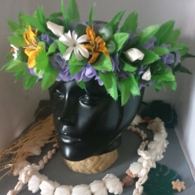 Couronne toutes fleurs Tahiti effet végétal mini lys tigré et mini tiare