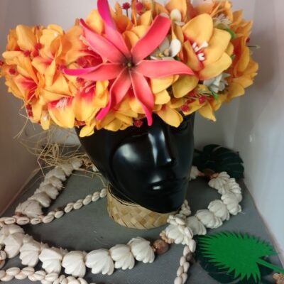 Couronne toutes fleur orange avec corolle grand lys et maxi tiare