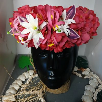 Couronne de tiare Tahiti rouge avec tiare et lys variés