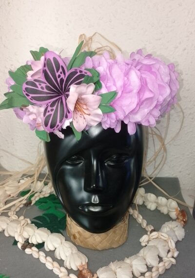 couronne de fleurs Tahiti mauve avec tipanie tatoué et freesia by Vaite.e.Tiare créations