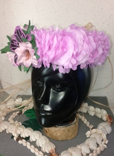 couronne de fleurs Tahiti mauve avec tipanie tatoué et freesia by Vaite.e.Tiare créations