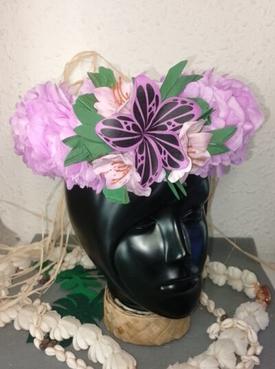 couronne de fleurs Tahiti mauve avec tipanie tatoué et freesia by Vaite.e.Tiare créations