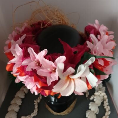 Couronne toutes fleurs Tahiti tipanie orange lys rose et tiare