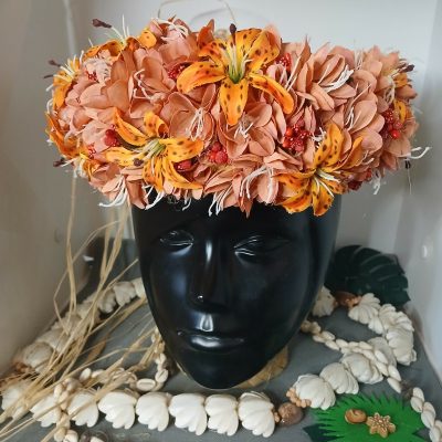 Couronne toute fleur orange corolle de boutons et mini  lys tigré