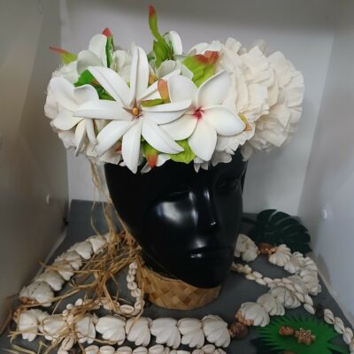 Couronne de fleurs Tahiti champagne avec tipanie et maxi tiare