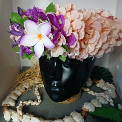 couronne de fleurs Tahiti champagne bougainvillier tipanie et maxi tiare