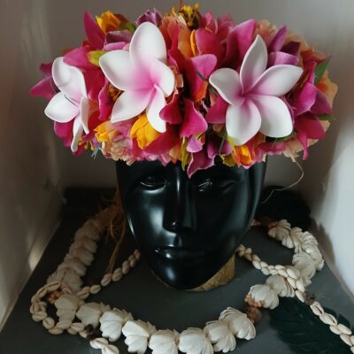 couronne de fleurs Tahiti corail lys moyen trois tipanie