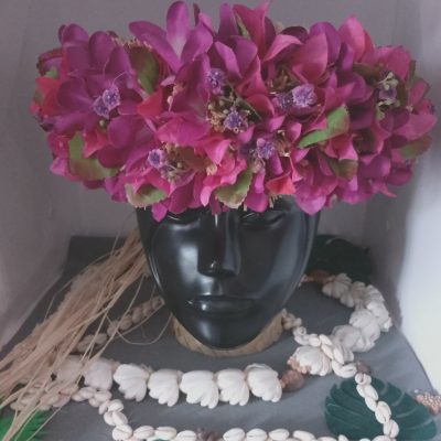 Couronne toutes fleurs Tahiti bougainvillier et tipanie violet foncé