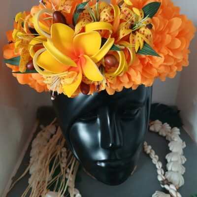 Couronne de fleurs Tahiti orange tipanie jaune différents lys