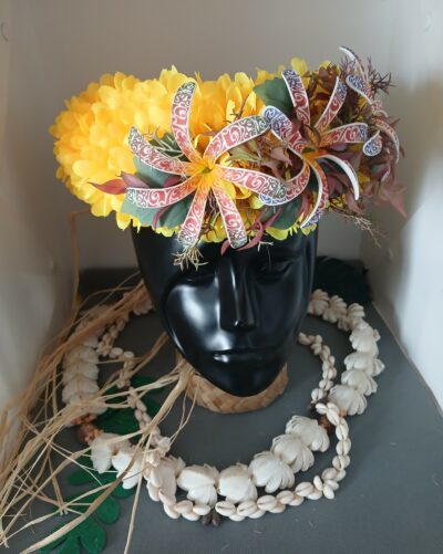 Couronne de tiare Tahiti jaune trois tiare tatouées by Vaite.e.Tiare créations