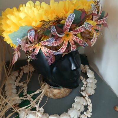 Couronne toutes fleurs Tahiti jaune trois tiare tatouées