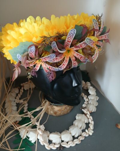 Couronne de tiare Tahiti jaune trois tiare tatouées by Vaite.e.Tiare créations