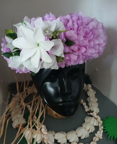 Couronne de tiare Tahiti mauve bougainvillier blanc 1b by Vaite.e.Tiare créations