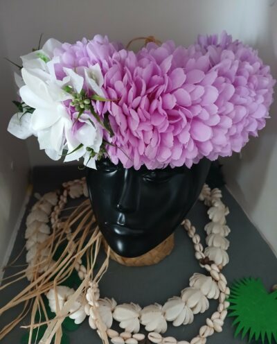 Couronne de tiare Tahiti mauve bougainvillier blanc 1b by Vaite.e.Tiare créations