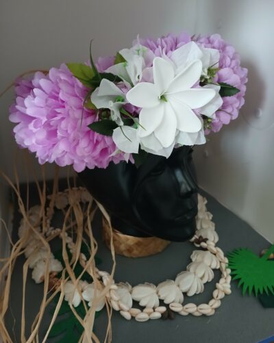 Couronne de tiare Tahiti mauve bougainvillier blanc 1b by Vaite.e.Tiare créations