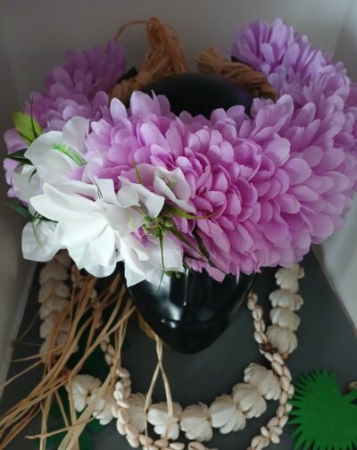 Couronne de tiare Tahiti mauve bougainvillier blanc 1b by Vaite.e.Tiare créations