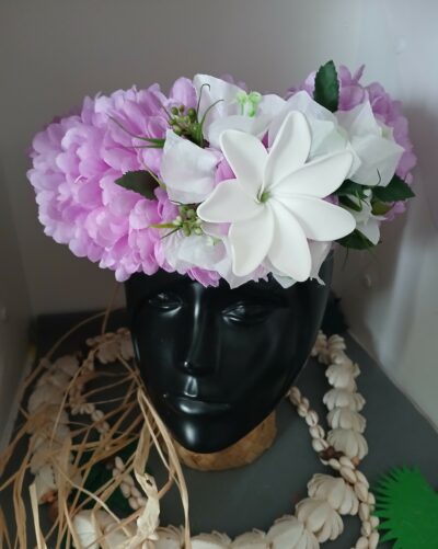 Couronne de tiare Tahiti mauve bougainvillier blanc 1b by Vaite.e.Tiare créations