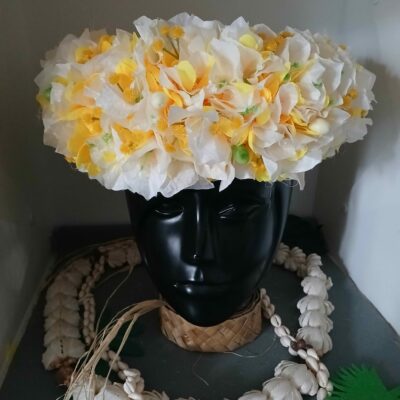 Couronne toutes fleurs Tahiti jaune bougainvillier blanc