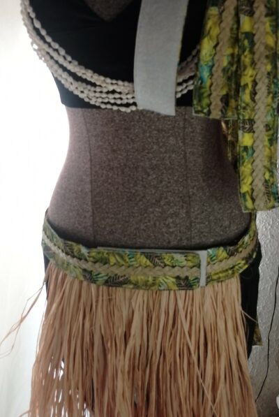 Ceinture tissu paréo satiné vert motif feuillages et pandanus tressé by Vaite.e.Tiare créations