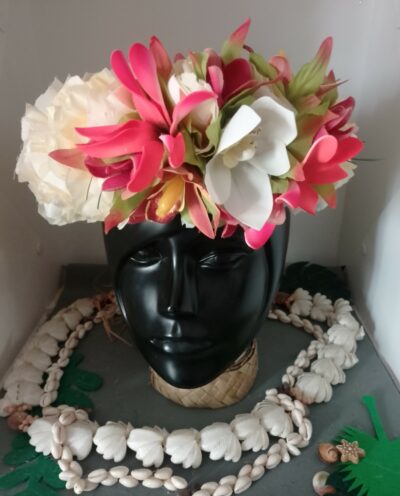 Couronne de fleurs Tahiti champagne maxi tiare et orchidées by Vaite.e.Tiare créations