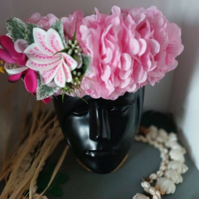 Couronne de tiare Tahiti rose pâle lys élancé maxi tiare tiare tatouée