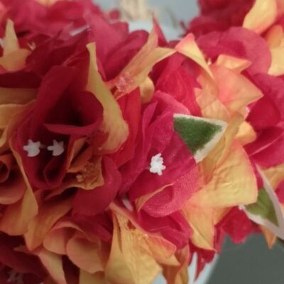 Couronne toutes fleurs Tahiti rouge bougainvillier rouge et orange flamboyant