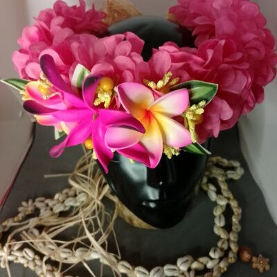 Couronne de fleur Tahiti corail maxi tiare deux tipanie