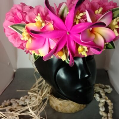 Couronne de fleur Tahiti corail maxi tiare deux tipanie