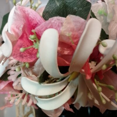 Couronne champagne rosé trois tiare bougainvillier fuchsia et pêche