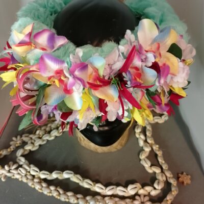 Couronne fleur Tahiti bleu lagon bouquet varié orchidées lys