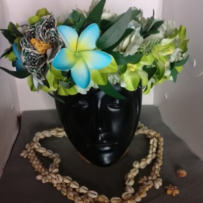 Couronne toutes fleurs bleue tiare fleur et bouton orchidée hibiscus  (Copie)