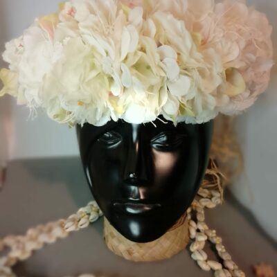 Couronne fleur Tahiti blanc vanille bougainvillier et boutons vanille  